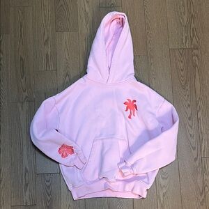 Kids Pink Pullover Hoodie with Red Tropical Graphics